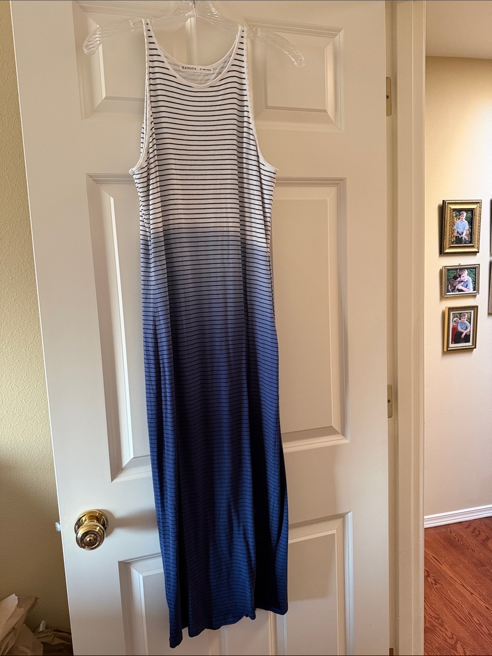 Athleta White to Navy Blue Ombre Striped Maxi Dress